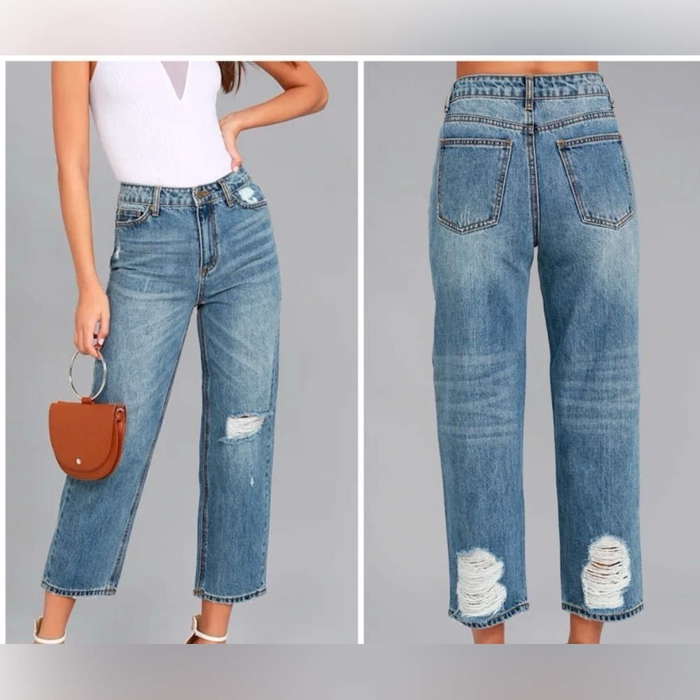 Classic High-Rise Cropped Straight Jeans - Light Blue